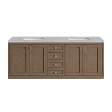 Chicago 72" Free Standing or Wall Mounted Double Basin Poplar Wood Vanity Set with 3 cm Pearl Jasmine Quartz Vanity Top and Rectangular Sinks