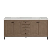 Chicago 72" Free Standing or Wall Mounted Double Basin Poplar Wood Vanity Set with 3 cm Ethereal Noctis Quartz Vanity Top and Rectangular Sinks