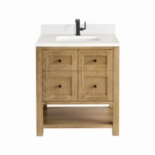 Breckenridge 30" Single Basin Wood Vanity Set with 3cm White Zeus Silestone Quartz Vanity Top, Backsplash, Rectangular Sink, USB Port and Outlet