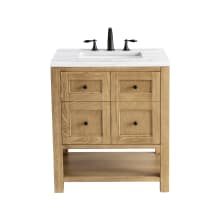 Breckenridge 30" Single Basin Wood Vanity Set with 3cm Arctic Fall Solid Surface Vanity Top, Rectangular Sink and Outlet - 8" Faucet Centers
