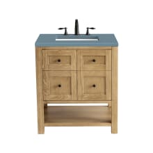 Breckenridge 30" Single Basin Wood Vanity Set with 3 cm Cala Blue Quartz Vanity Top, Rectangular Sink, USB Port and Electrical Outlet