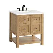Breckenridge 30" Single Basin Wood Vanity Set with 3cm White Zeus Silestone Quartz Vanity Top, Rectangular Sink and Outlet - 8" Faucet Centers