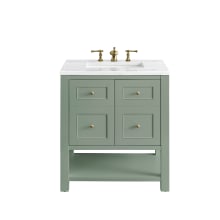 Breckenridge 30" Single Basin Wood Vanity Set with 3cm Arctic Fall Solid Surface Vanity Top, Rectangular Sink and Outlet - 8" Faucet Centers