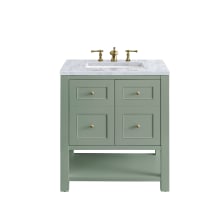 Breckenridge 30" Single Basin Wood Vanity Set with 3cm Carrara White Marble Vanity Top, Rectangular Sink and Electrical Outlet - 8" Faucet Centers