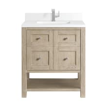 Breckenridge 30" Single Basin Wood Vanity Set with 3cm White Zeus Silestone Quartz Vanity Top, Backsplash, Rectangular Sink, USB Port and Outlet