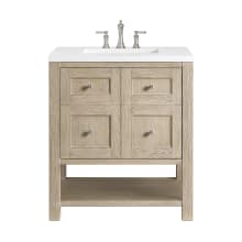 Breckenridge 30" Single Basin Wood Vanity Set with 3cm White Zeus Silestone Quartz Vanity Top, Rectangular Sink and Outlet - 8" Faucet Centers