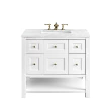 Breckenridge 36" Single Basin Wood Vanity Set with 3cm Arctic Fall Solid Surface Vanity Top, Rectangular Sink and Outlet - 8" Faucet Centers