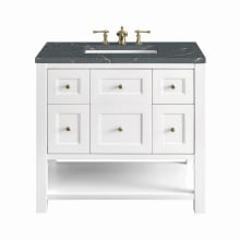 Breckenridge 36" Single Basin Wood Vanity Set with 3cm Parisien Bleu Silestone Quartz Vanity Top, Rectangular Sink, USB Port and Electrical Outlet