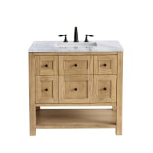Breckenridge 36" Single Basin Wood Vanity Set with 3cm Carrara White Marble Vanity Top, Rectangular Sink and Electrical Outlet - 8" Faucet Centers
