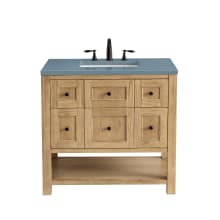 Breckenridge 36" Single Basin Wood Vanity Set with 3 cm Cala Blue Quartz Vanity Top, Rectangular Sink, USB Port and Electrical Outlet