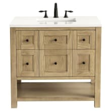 Breckenridge 36" Single Basin Wood Vanity Set with 3cm White Zeus Silestone Quartz Vanity Top, Rectangular Sink and Outlet - 8" Faucet Centers