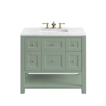 Breckenridge 36" Single Basin Wood Vanity Set with 3cm Arctic Fall Solid Surface Vanity Top, Rectangular Sink and Outlet - 8" Faucet Centers