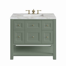 Breckenridge 36" Single Basin Wood Vanity Set with 3cm Victorian Silver Silestone Quartz Vanity Top, Rectangular Sink, USB Port and Outlet