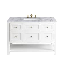 Breckenridge 48" Single Basin Wood Vanity Set with 3cm Carrara White Marble Vanity Top, Rectangular Sink and Electrical Outlet - 8" Faucet Centers