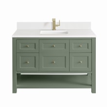 Breckenridge 48" Single Basin Wood Vanity Set with 3cm White Zeus Silestone Quartz Vanity Top, Backsplash, Rectangular Sink, USB Port and Outlet