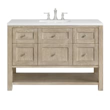 Breckenridge 48" Single Basin Wood Vanity Set with 3cm White Zeus Silestone Quartz Vanity Top, Rectangular Sink and Outlet - 8" Faucet Centers