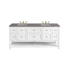 Breckenridge 72" Double Basin Wood Vanity Set with 3 cm Grey Expo Quartz Vanity Top, Rectangular Sinks, USB Port and Electrical Outlet