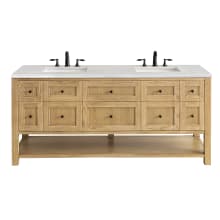 Breckenridge 72" Double Basin Wood Vanity Set with 3cm Arctic Fall Solid Surface Vanity Top, Rectangular Sinks and Outlet - 8" Faucet Centers