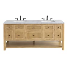 Breckenridge 72" Double Basin Wood Vanity Set with 3cm Carrara White Marble Vanity Top, Rectangular Sinks and Electrical Outlet - 8" Faucet Centers