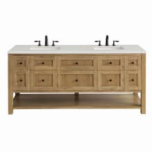 Breckenridge 72" Double Basin Wood Vanity Set with 3cm Lime Delight Silestone Quartz Vanity Top, Rectangular Sinks, USB Port and Electrical Outlet