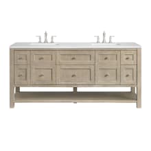 Breckenridge 72" Double Basin Wood Vanity Set with 3cm Arctic Fall Solid Surface Vanity Top, Rectangular Sinks and Outlet - 8" Faucet Centers