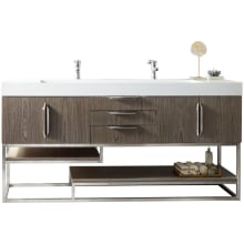 Columbia 72" Single Basin Birch Wood Vanity Set with USB/Electrical Outlet and Glossy White Solid Surface Vanity Top