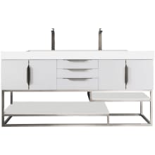 Columbia 72" Single Basin Birch Wood Vanity Set with USB/Electrical Outlet and Glossy White Solid Surface Vanity Top