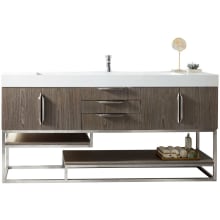 Columbia 72" Single Basin Wood Vanity Set with USB/Electrical Outlet and Glossy White Solid Surface Vanity Top