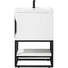 Columbia 24" Free Standing Single Basin Birch Vanity Set with 2" Glossy White Stone Composite Vanity Top and Rectangular Sink