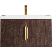 Columbia 32" Wall Mounted Single Basin Birch Wood Vanity Set with Stone Composite Top
