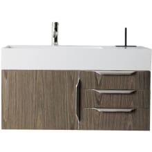 Mercer Island 36" Wall Mounted Single Basin Wood Vanity Set with USB/Electrical Outlet and Glossy White Solid Surface Vanity Top