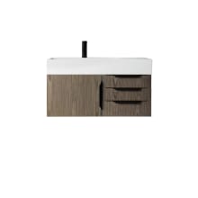 Mercer Island 36" Wall Mounted Single Basin Birch Vanity Set with 5-1/8" Glossy White Stone Composite Vanity Top, Rectangular Sink, USB Port and Electrical Outlet
