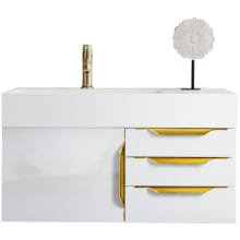 Mercer Island 36" Wall Mounted Single Basin Wood Vanity Set with 5" Glossy White Solid Surface Top, Rectangular Sink, USB Port and Electrical Outlet