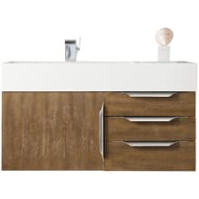 Mercer Island 36" Wall Mounted Single Basin Wood Vanity Set with USB/Electrical Outlet and Glossy White Solid Surface Vanity Top