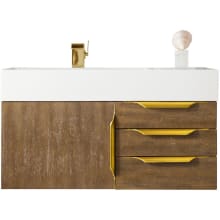 Mercer Island 36" Wall Mounted Single Basin Wood Vanity Set with 5" Glossy White Solid Surface Top, Rectangular Sink, USB Port and Electrical Outlet