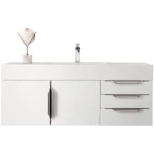 Mercer Island 48" Wall Mounted Single Basin Birch Wood Vanity Set with USB/Electrical Outlet and Glossy White Solid Surface Vanity Top