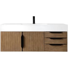 Mercer Island 48" Wall Mounted Single Basin Birch Vanity Set with 4-15/16" Glossy White Stone Composite Vanity Top, Rectangular Sink, USB Port and Electrical Outlet