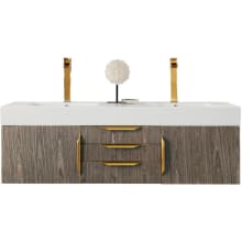 Mercer Island 59" Wall Mounted Double Basin Birch Wood Vanity Set with USB/Electrical Outlet and Glossy White Solid Surface Vanity Top
