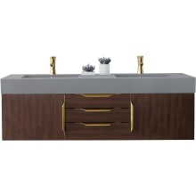 Mercer Island 59" Double Basin Birch Wood Vanity Set with Stone Composite Top with USB/Electrical Outlets
