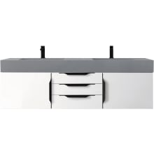 Mercer Island 59" Wall Mounted Double Basin Birch Vanity Set with 3-15/16" Dusk Grey Glossy Stone Composite Vanity Top, Rectangular Sinks, USB Port and Electrical Outlet