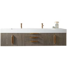 Mercer Island 72" Wall Mounted Double Basin Wood Vanity Set with USB/Electrical Outlet and Glossy White Solid Surface Vanity Top