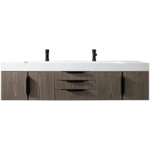 Mercer Island 72" Wall Mounted Single Basin Birch Vanity Set with 3-15/16" Glossy White Stone Composite Vanity Top, Rectangular Sink, USB Port and Electrical Outlet