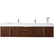 Mercer Island 72" Wall Mounted Double Basin Wood Vanity Set with USB/Electrical Outlet and Glossy White Solid Surface Vanity Top