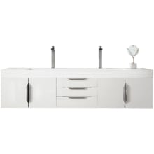Mercer Island 72" Wall Mounted Single Basin Hardwood Vanity Set with Glossy White Solid Surface Top