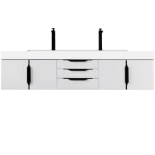Mercer Island 72" Wall Mounted Single Basin Birch Vanity Set with 3-15/16" Glossy White Stone Composite Vanity Top, Rectangular Sink, USB Port and Electrical Outlet
