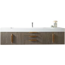 Mercer Island 72" Wall Mounted Single Basin Wood Vanity Set with USB/Electrical Outlet and Glossy White Solid Surface Vanity Top