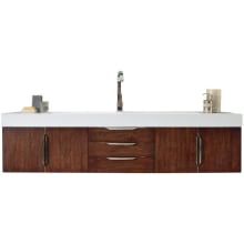 Mercer Island 72" Wall Mounted Single Basin Birch Wood Vanity Set with USB/Electrical Outlet and Glossy White Solid Surface Vanity Top