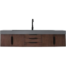 Mercer Island 72" Wall Mounted Single Basin Hardwood Vanity Set with 3-15/16" Dusk Grey Glossy Stone Composite Vanity Top, Rectangular Sink, USB Port and Electrical Outlet