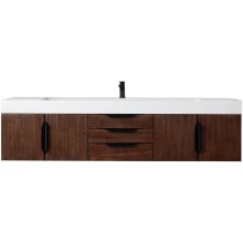 Mercer Island 72" Wall Mounted Single Basin Hardwood Vanity Set with Glossy White Stone Composite Vanity Top, Sink, USB Port and Electrical Outlet