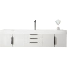Mercer Island 72" Wall Mounted Single Basin Birch Wood Vanity Set with USB/Electrical Outlet and Glossy White Solid Surface Vanity Top
